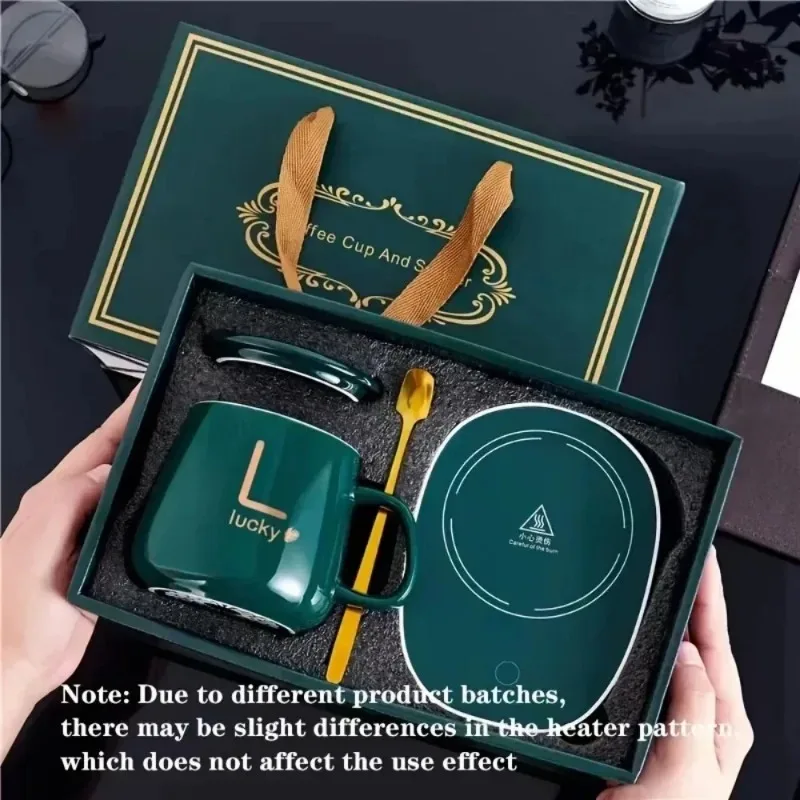 Ceramic Cup 55 Degrees Thermostat Gift Box Set Warm Mugs Spoon Storage Bag Set Folding Spoon Portable Meals