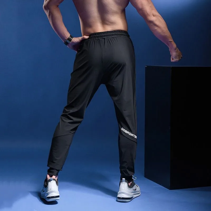 Simplicity Summer Casual Pants Men's Ice Silk Quick Dry Zippers Pockets Letter Elastic Waist Drawstring Bodybuilding Sweatpants