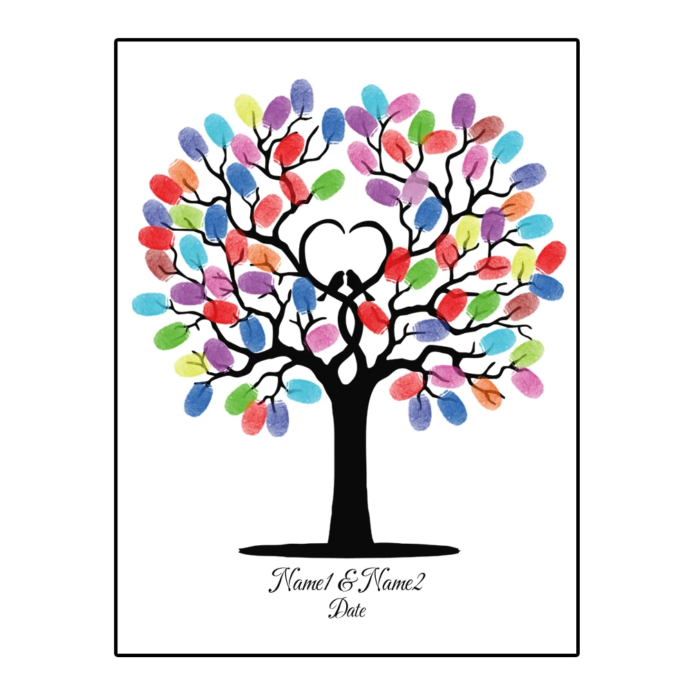 Name Date Fingerprint DIY Tree Leaf Wedding & Wedding Anniversary Party Souvenir Fingerprint Painting (Ink Pad Included) diy tree painting diy tree painting souvenir