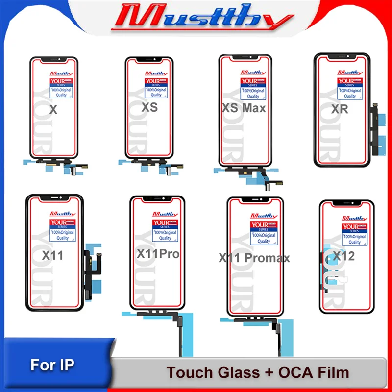 Musttby 5pcs OEM Front Outer Touch Screen Digitizer Glass With OCA Goose Hollow Replacement For iPhone X Xs 11 12 pro max Sensor