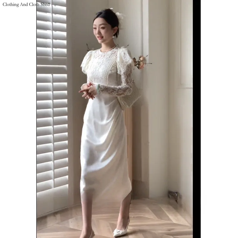 

2024 Summer New High End Craft Lace Be Engaged Chinese Style White Cheongsam Skirt Evening Banquet Women's Ceremonial Dress