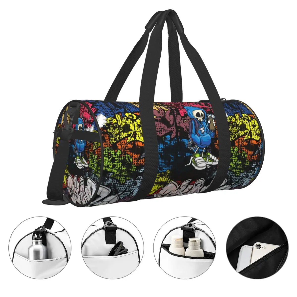 Men Travel Bag Synr 70s Retro Comic Gym Bag Large Graffiti Print Weekend Printed Handbag Cute Casual Sports