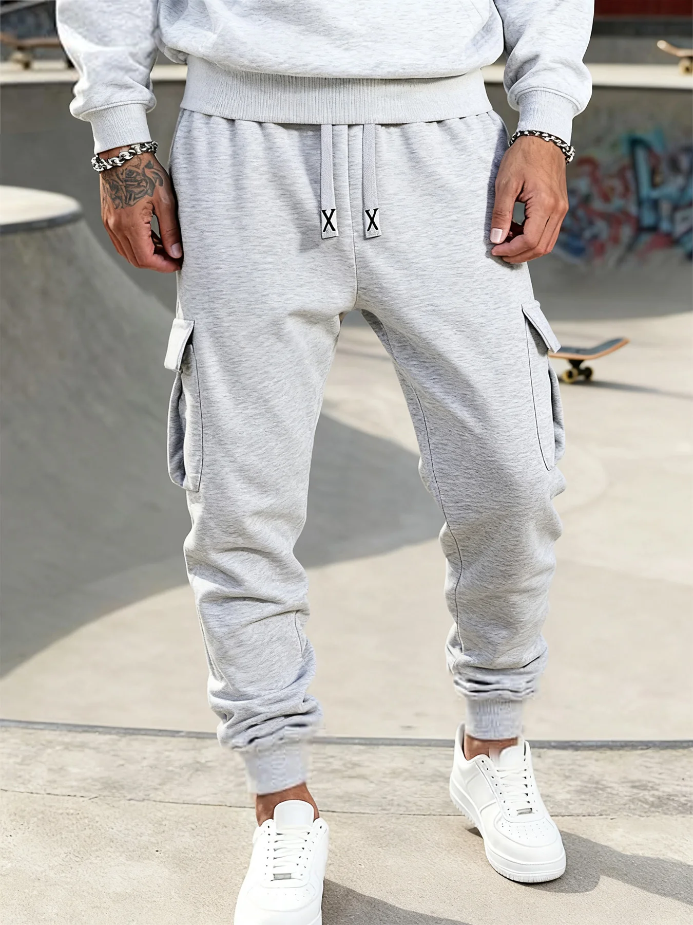 Mens Casual Pants Spring Autumn Sweatpants Drawstring Solid Color Workout Long Pants Fashion Gym Trousers with Pockets - 4