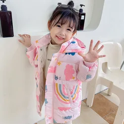 Kids' Hooded Down Jacket - Winter Windbreaker Coat for Girls and Boys, Ages 2-7, Warm Cotton Outerwear (Pink)