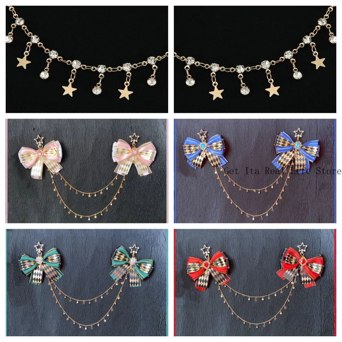 Italife 40 Cm Gold Chain with Bow Ita Bag Accessories Set Women Anime Display Itabag Charm Decoration Stars Chain for Girls H371