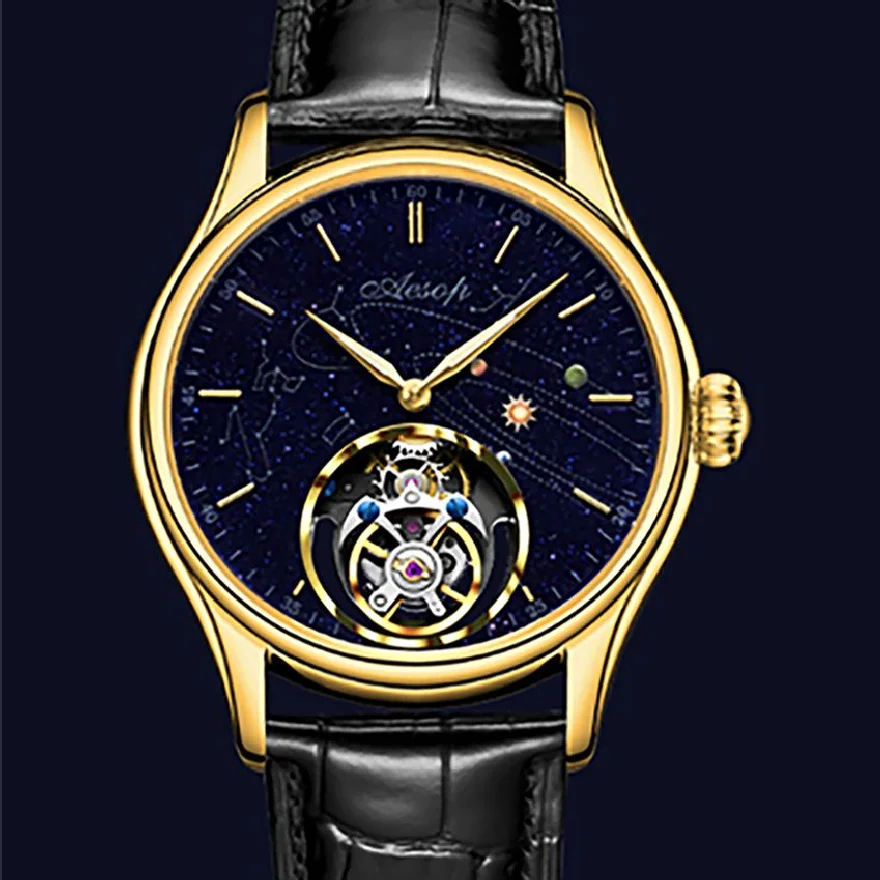 

AESOP Genuine Tourbillon Mechanical Diamond Watch for Men Waterproof Wristwatch Luxury Sports Designer Skeleton Timepiece