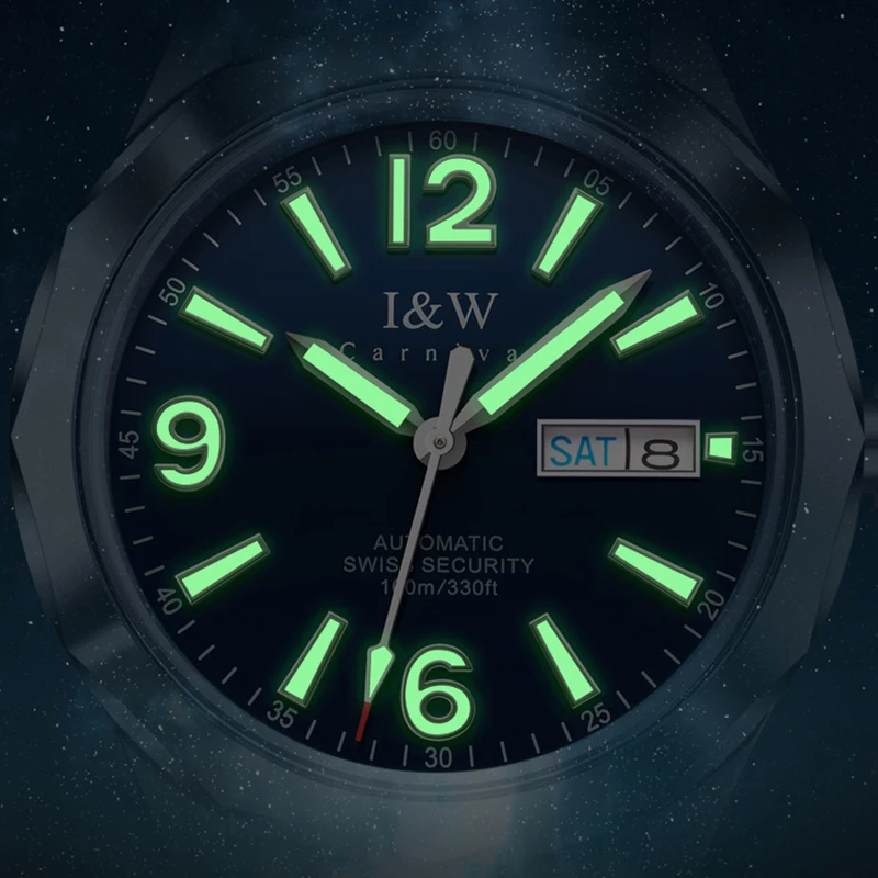 Carnival High-End IW Brand Luxury NH36A Mechanical Watch Men Stainless Steel 100M Waterproof Luminous Sapphire Watches Men
