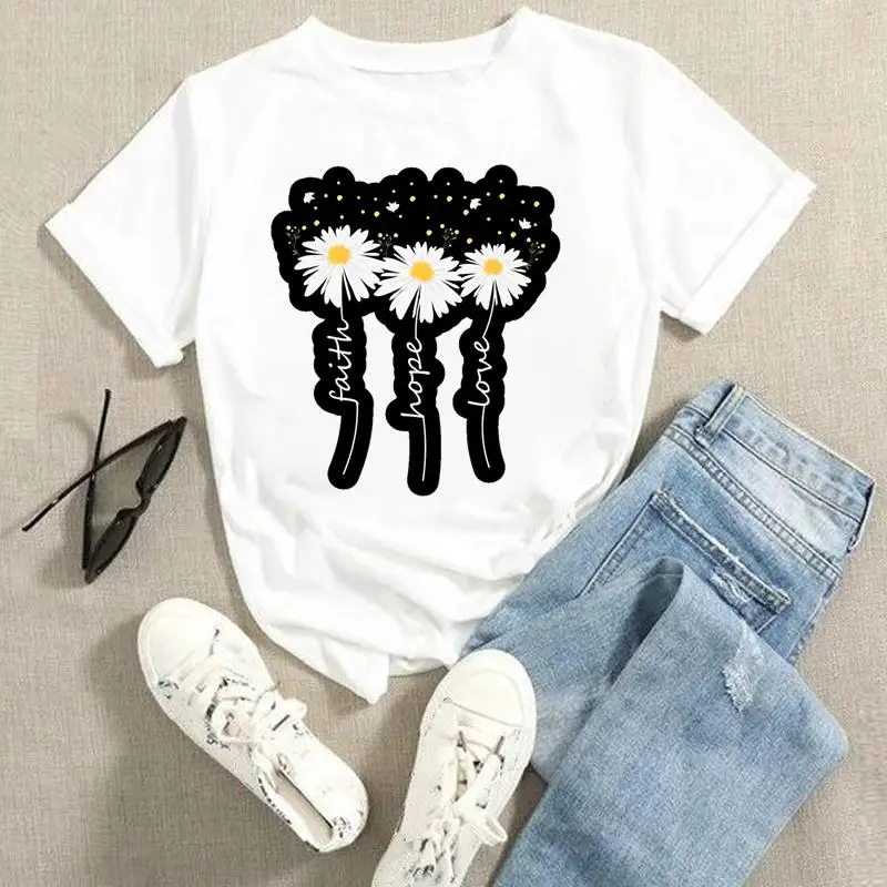 thumbnail image 1 of Camisetas estampadas de dibujos animados para mujer, camisetas de moda de verano, Tops de leopardo con corazón de amor, camiseta de manga corta para vacaciones 2022, 1 of 4