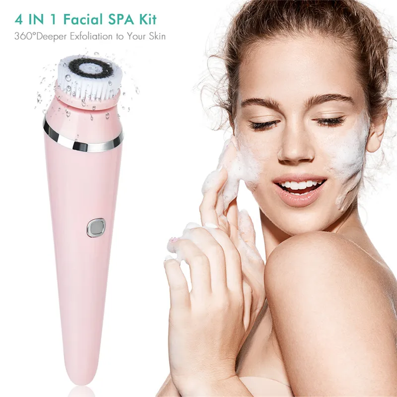 Home Electric 4 in1 Face Cleansing Brush Sonic Blackhead Exfoliating Silicone Face Cleaner Skin Tightening Massage