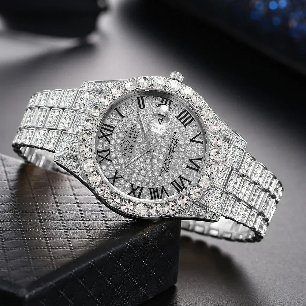 Hip Hop Iced Out Men Watch Luxury Rhinestone Quartz Watches Round Clock Unisex Wrist Watch Gift For Boyfriend Relogio Feminino 4