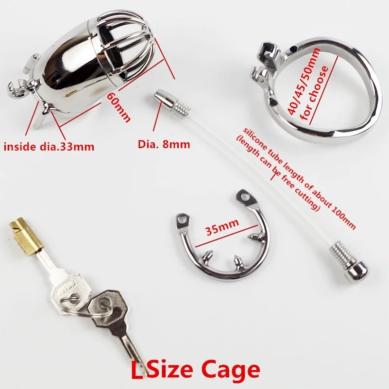 Stainless Steel Anti-separtion Chastity Lock with Urethral Sounds Catheter Stimulate Cock Cage Penis Ring Sm Sex Toy for Man Gay