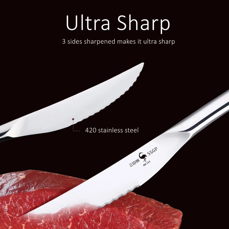 Cutlery Set 12 Pcs LFGB Certificate 316 Stainless Steel Steak Cutlery Set Ultra Sharp Dinner Knife Fork Spoon Tableware Flatware Family Gift
