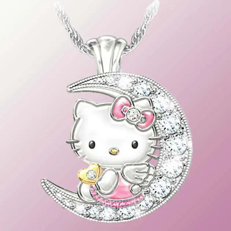 

New Sanrio Necklace Kawai Hello Kitty Children's Pendant Necklace Female Moon Cute Accessories Cartoon Jewelry Wholesale
