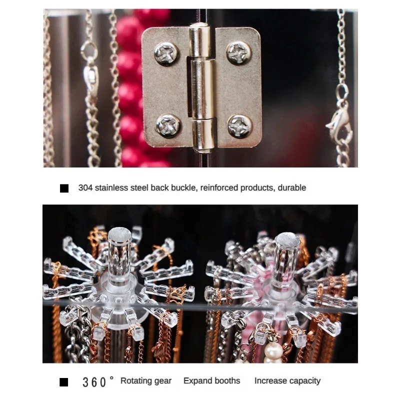 Vertical Rotating Jewelry Box Transparent Acrylic Jewelry Box Organizer for Women Storage Container Holiday Gifts Packing