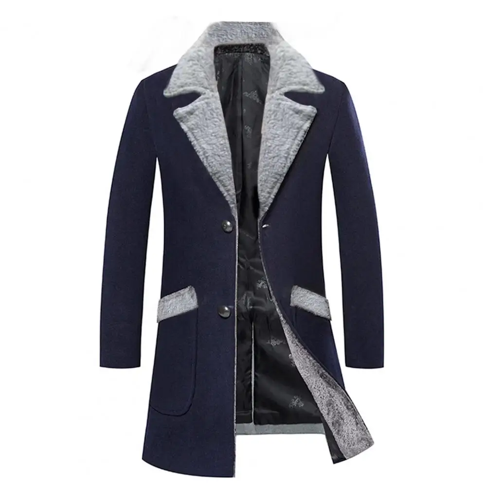 Stylish Men Business Jacket Washable Warm Overcoat Plush Collar Turn-down Collar Buttons Windbreaker Keep Warm