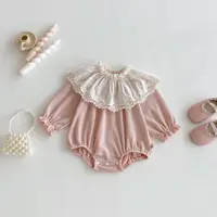 6672 Baby Clothes 2025 Autumn New Korean Baby Girl's Triangle Jumpsuit Long Sleeve Lace Doll Collar Climbing Clothes.