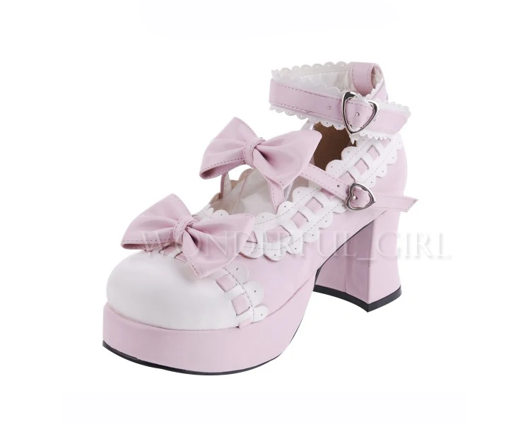 Neue japanische Stil Lolita Schuhe Dienstmädchen Cosplay Mädchen Prinzessin High Heels Damen Schuhe mit Schleife Größe 35-47 4