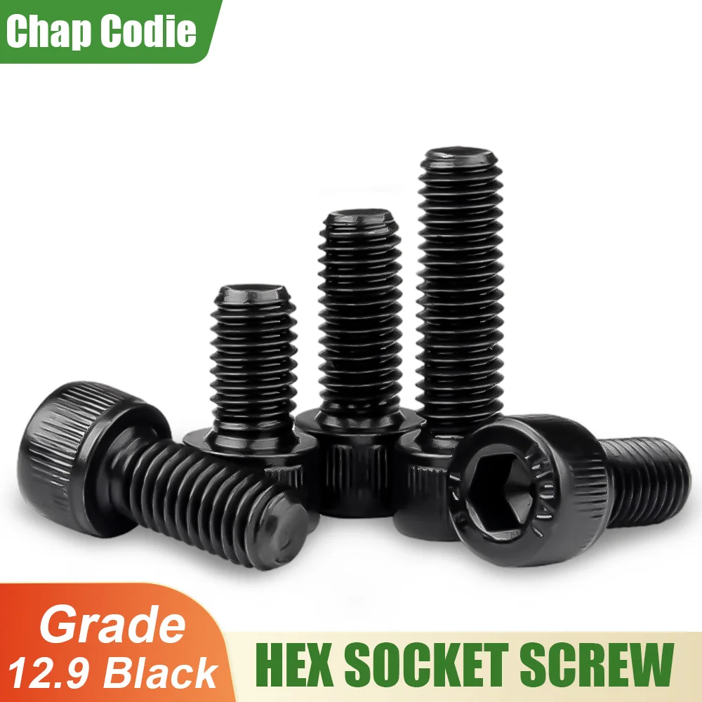 Carbon Steel Bolts DIN912 Hex Socket Bolts Black Metric Threaded Hexagonal Carbon Steel Grade 12.9 Machine Screws DIY Bolt M2M3M4M5M6M8M10M12M14M16
