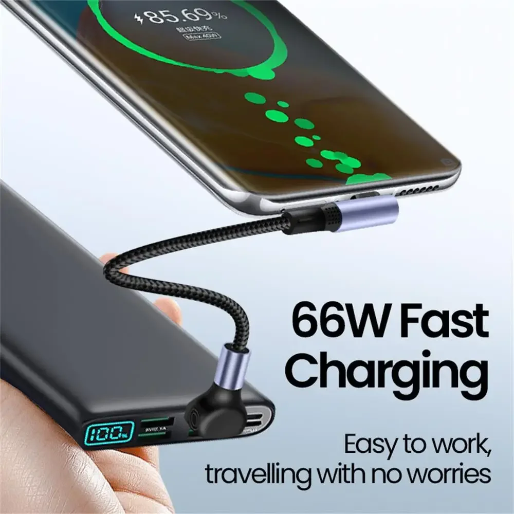 USB C타입 케이블, 90 도 엘보, 66W C타입에서 C타입 고속 충전 데이터 코드, 아이폰 16, 15, 0.15, 0.25, 0.5M 보조배터리 케이블
