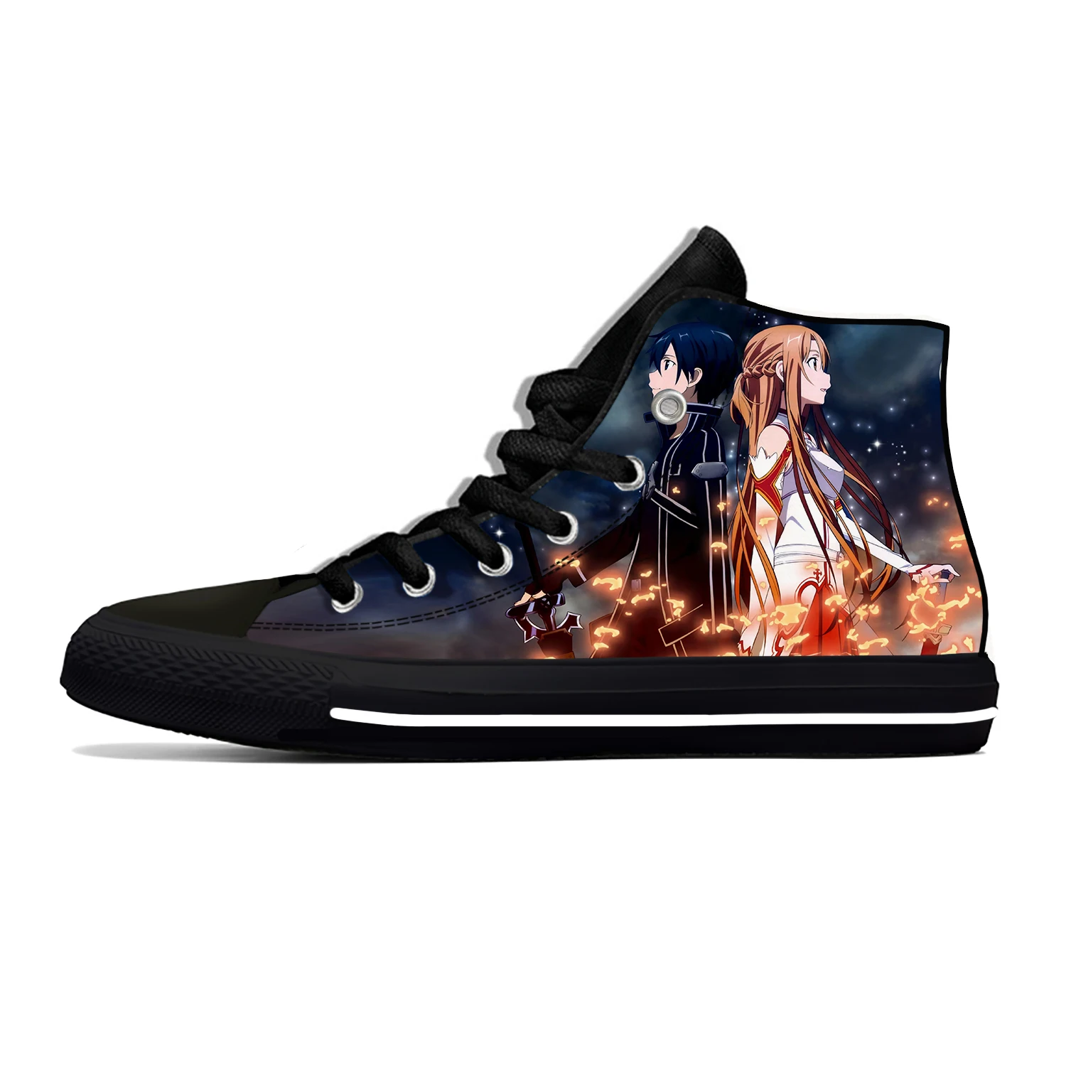

Sword Art Online Kirito Asuna, легкая ткань, 3D принт, забавные модные высокие холщовые туфли, повседневные дышащие кроссовки для мужчин и женщин