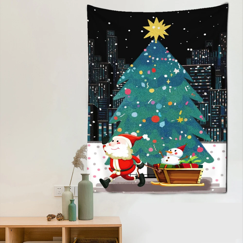 

Christmas Tree Cartoon Character Tapestry Moon Imaginative Pine Cone Dormitory Kitchen Bedroom Decoration Textiles Wall Hangings