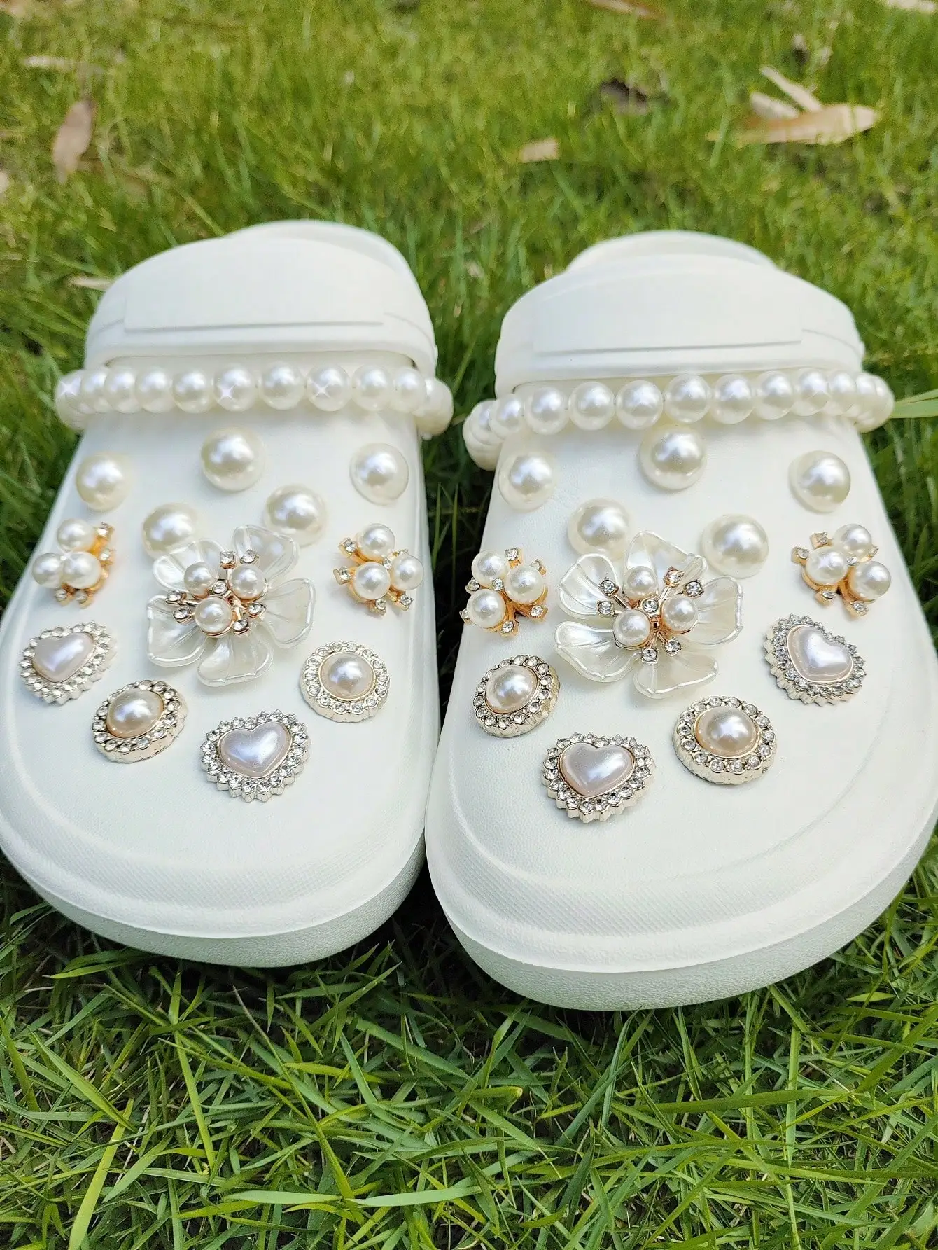 حجر الراين على شكل قلب حذاء حديقة زينة ساحرة ، كام...