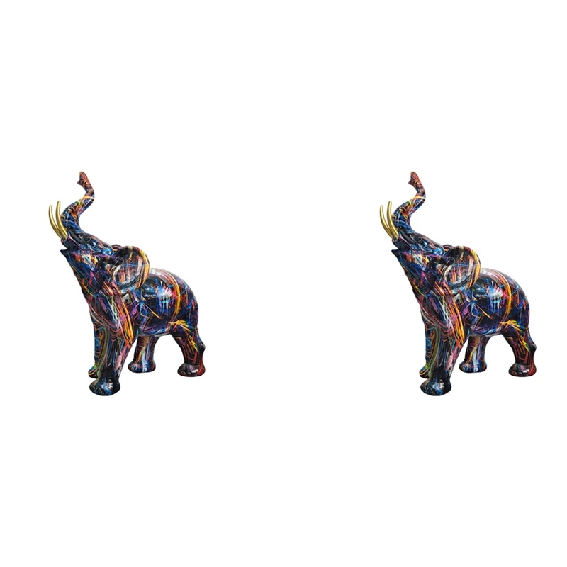 

LJL-2X Nordic Painting Graffiti Elephant Sculpture Figurine Colorful Art Elephant Statue Creative Resin Animal Statue Decor