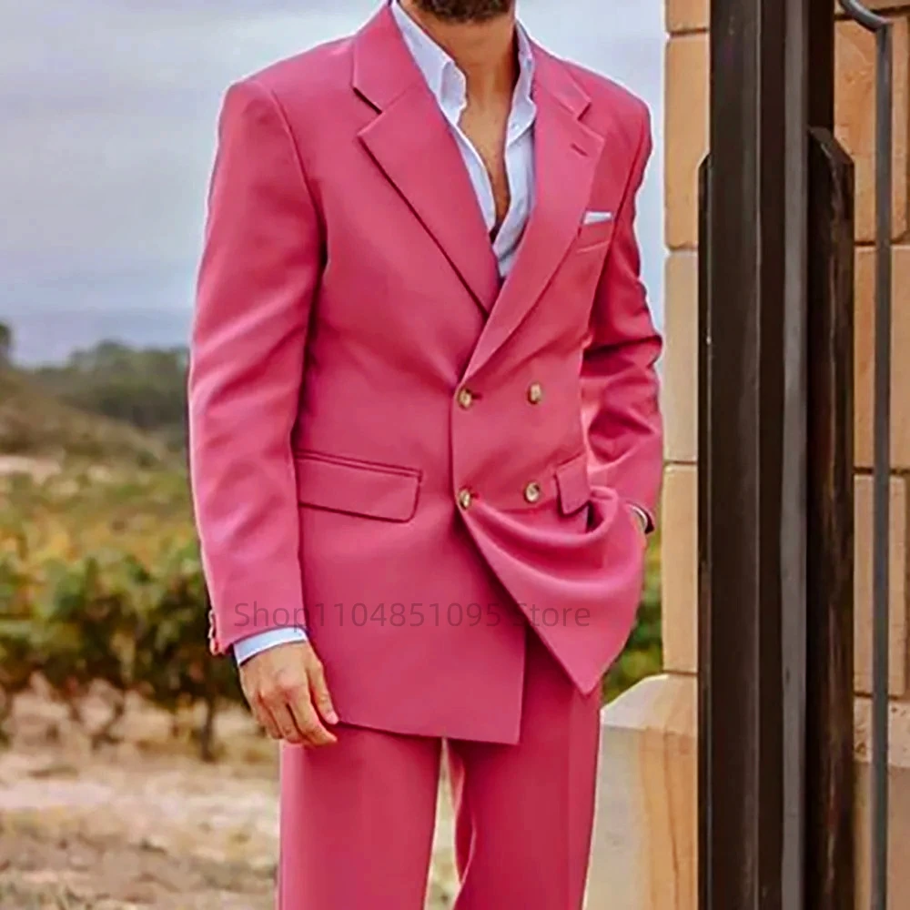 Formal Men Wedding Suits 2 Piece Red Groom Tuxedos for Prom Party Male Suit Fashion Men Clothing Peak Lapel Jacket with Pants