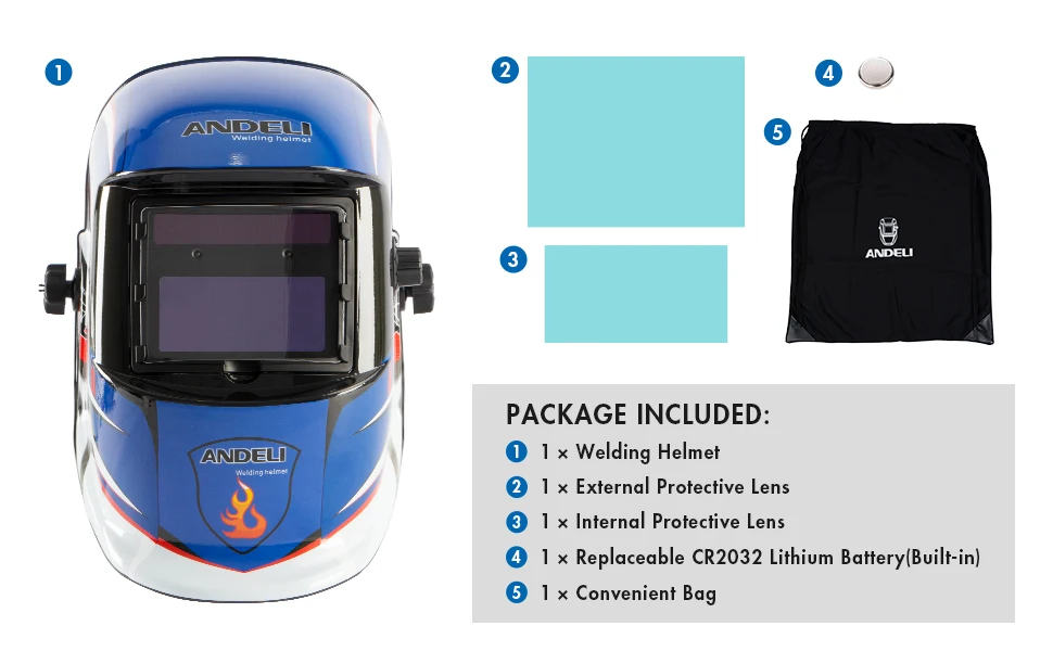 Máscara de soldadura con oscurecimiento automático ANDELI protector de DH9844-A/DH9242-D para TIG MIG ARC, molienda