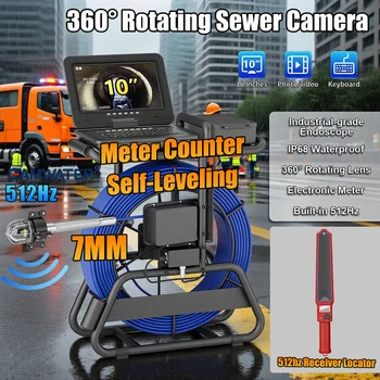 360 Rotating Sewer Inspection Camera- 512Hz Self-Leveling Sewer Camera with Meter Counter , IP68 Waterproof Endoscope Camera 1