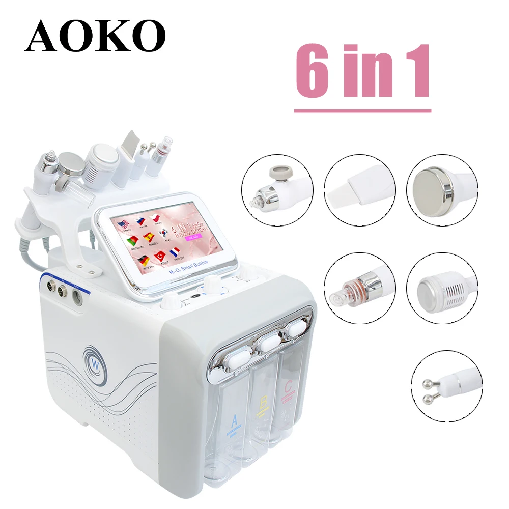 AOKO upgrade 6 in 1 hydro Oxygen small bubble beauty instrument face lifting dermabrasion device skin scrubber facial spa facial beauty instrument