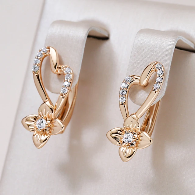 Glossy long drop Women Earrings 585 Rose Gold Metal Flower Girl Jewelry  Wedding