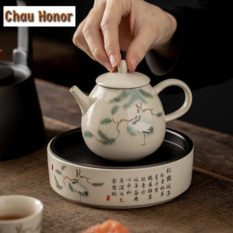250ml Boutique Handmade Ceramic Teapot Plant Gray Glaze Art Single Pot Kung Fu Small White Tea Maker Pot Tea Ceremony Accessorie