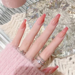 24pcs False Nail Pure Color Nail Tips Fashion Japanese Style Iceing Translucent Pink Tender Fake False Nail Art Make up Press On