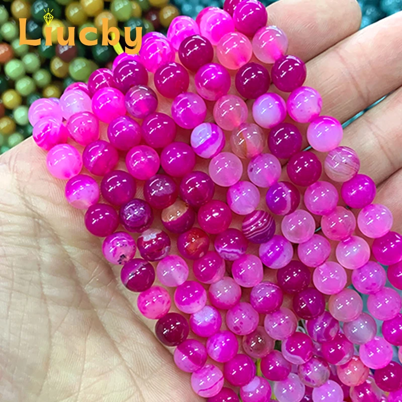 Naturstein rosa Linie Achat glatte runde Perle hand gefertigt für Schmuck herstellung DIY Halskette Zubehör 15 "Strang 4/6/8/10/12/14mm