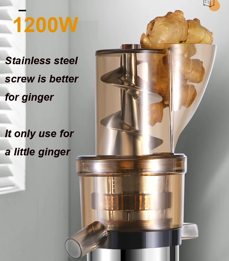 Commercial Use Big Power 1200W Large Inlet Slow Juicer Machine Whole Fruit Apple Pear Orange Cold Press Stainless Steel 2