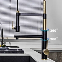 ก๊อกน้ำทองเหลืองแบบติดตั้งบนเคาน์เตอร์ทรงสูง ดีไซน์คลาสสิกสไตล์วินเทจ พร้อมหัวฉีดแบบดึงลง สำหรับอ่างล้างจานแบบ 1 รู 4