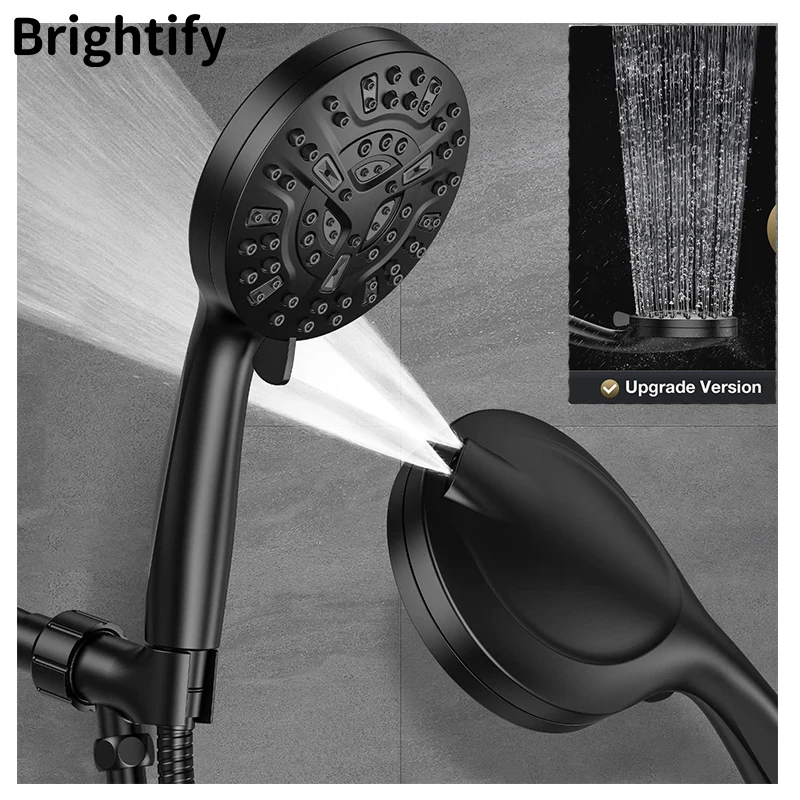 

Brightify High Pressure Shower Head Bathroom Faucet with Hose 79" Stainless Steel Detachable Brass Bracket 8 + 2 Modes Power Jet