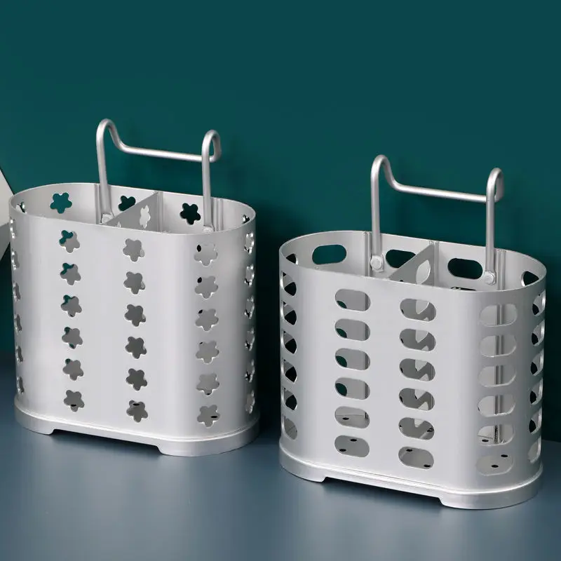

Aluminum Alloy Kitchen Rack with Drainer,Wall Hanging Cutlery,Utensils Storage Container,Tools Accessories Organizer,1 Pcs