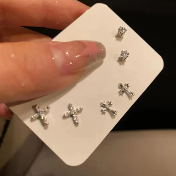 6Pcs/set Silver Color Rhinestone Cross Stud Earrings For Women Fashion Punk Earring Sets Trendy Jewelry Gifts 1