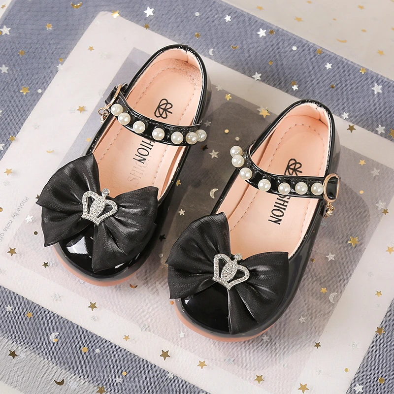 Girls Casual Flat Shoes with Sweet Bows Kids Leather Shoes Round Toes Korean Style 2025 Autumn New Children MaryJanes Soft Sole