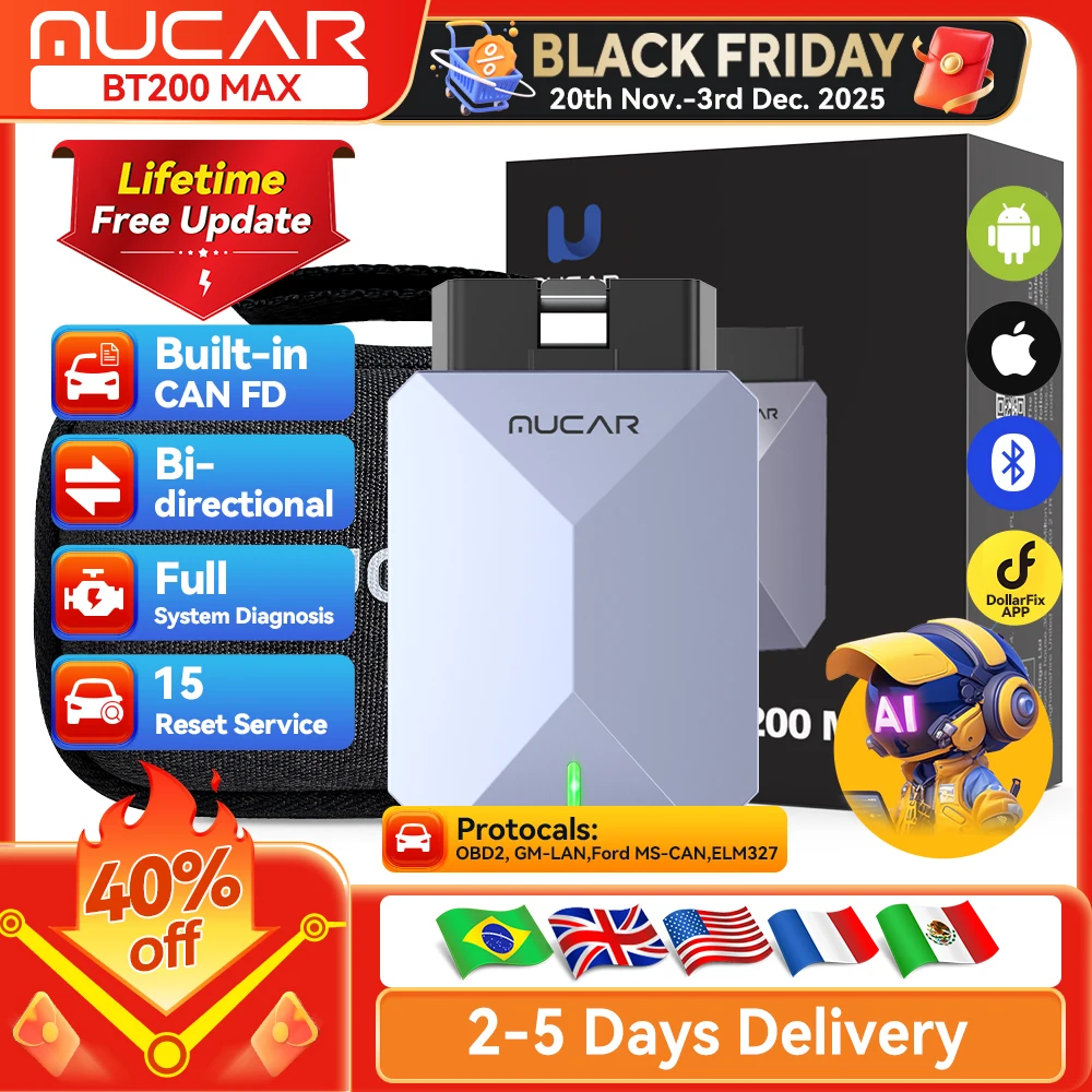 Lifetime Free Update MUCAR BT200 Max OBD2 Scanner CAN FD Bi