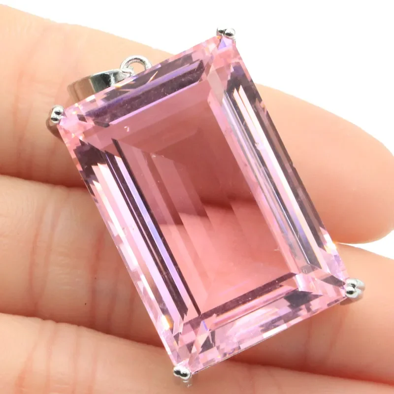 14g Customized 925 SOLID STERLING SILVER  PENDANT Big Rectangle Blood Ruby Citrine Smoky Topaz Swiss Blue Topaz Pink Kunzite Dai