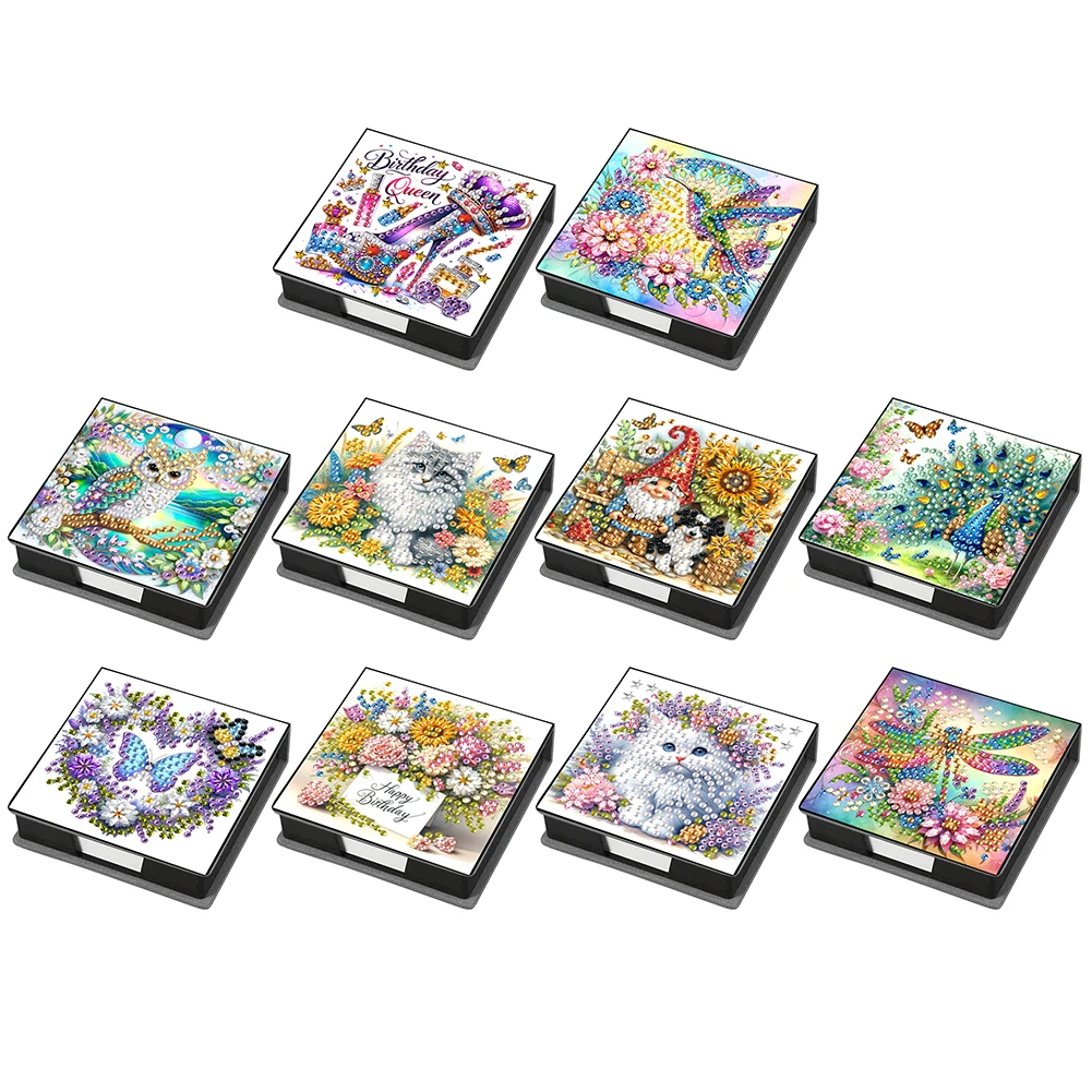 Animals Diamond Painting Notecard Box Contains 160 Sheets of Paper Gem Painting Memo Pad Holder Mosaic Kit for Adults Beginners