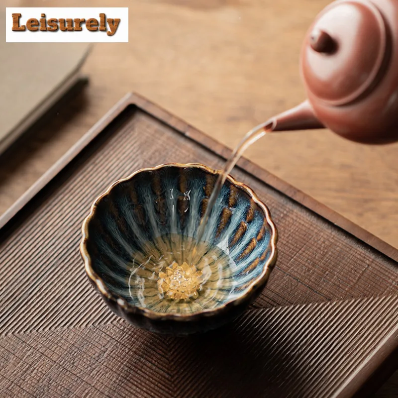 140ML Kiln Fambe Chrysanthemum Teacup Japanese Tea Bowl Single Cups Personal Cup Jianzhan Master Cups Household Drinkware Craft
