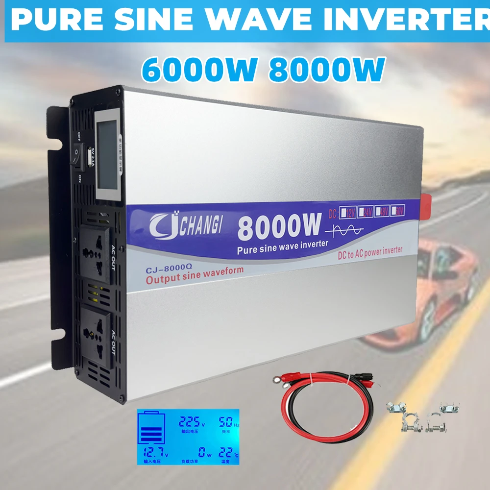

Pure Sine Wave Inverter DC 12V-72V To AC 110V/220V 6000W 8000W Portable Power Bank Converter Home Solar Energy with USB