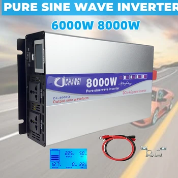 순수 사인파 인버터, DC 12V-72V, AC 110V, 220V, 6000W, 8000W, 휴대용 보조배터리 변환기, 가정용 태양 에너지, USB 포함