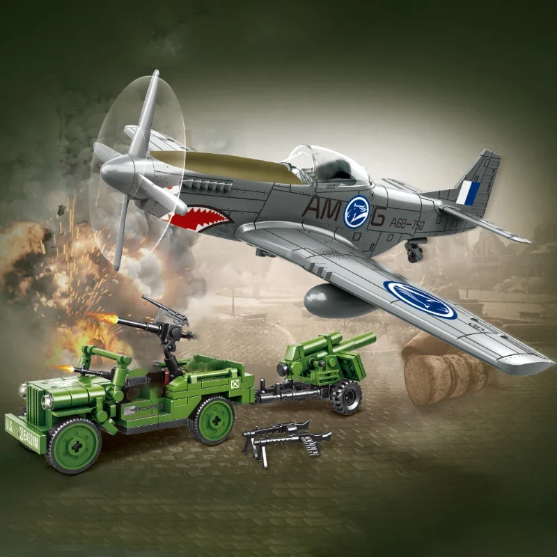 

WW2 World War II Classic Model P-51 Fighter Mini Multipurpose Off-road Vehicle Building Blocks Bricks Toys Gifts