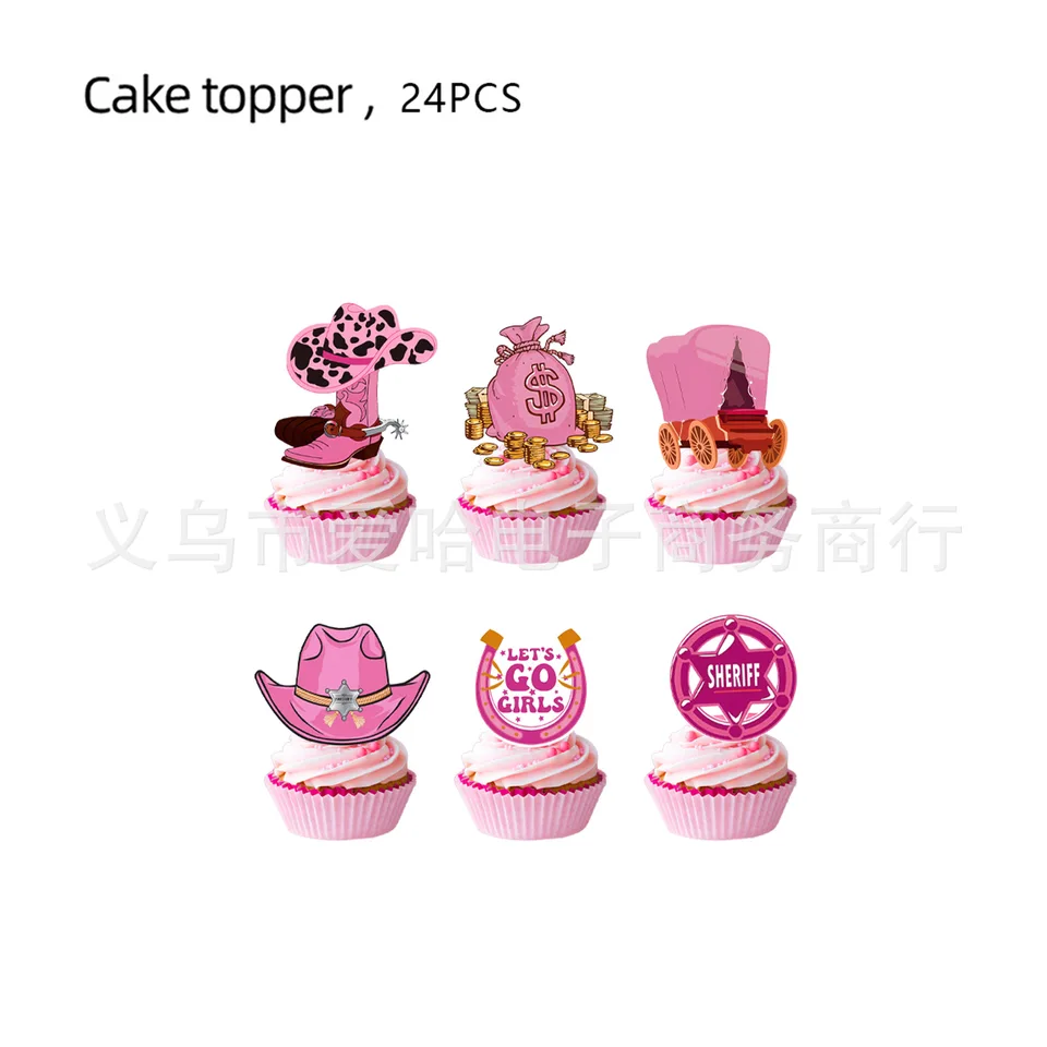 Adornos Para Cupcak De Vaquera Occidental Rosa, Suministros Para