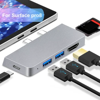 마이크로소프트 서피스 프로 X 8 9 용 USB C 허브, USB 3.0 HDMI TF SD 카드 리더, 노트북 도킹 스테이션 스플리터